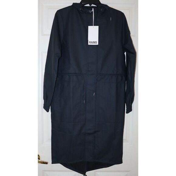RAINS 18550 Women's Sz XS Navy Blue String Parka Waterproof Rain Jacket $155 - Picture 1 of 11